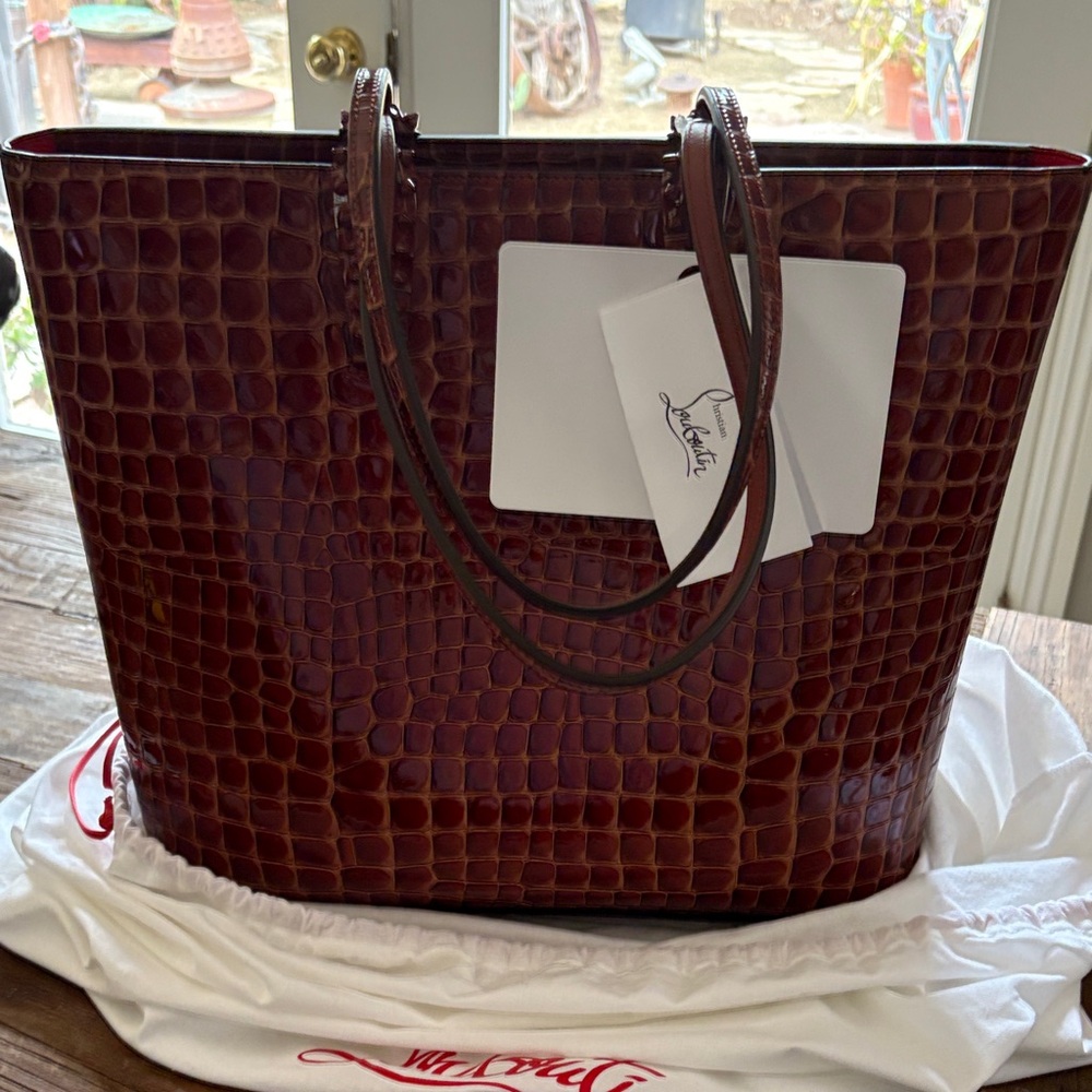 Christian Louboutin Burgundy Croc-Embossed Tote